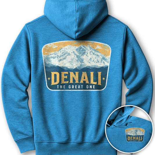 Denali "The Great One" Vintage Badge Front/Back Print Hoodie - Antique Sapphire