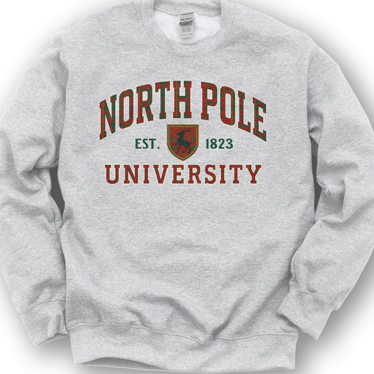 North Pole University Holiday Plaid Sweatshirt - Ash