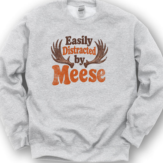 Distracted By Meese Antlers Sweatshirt - Ash
