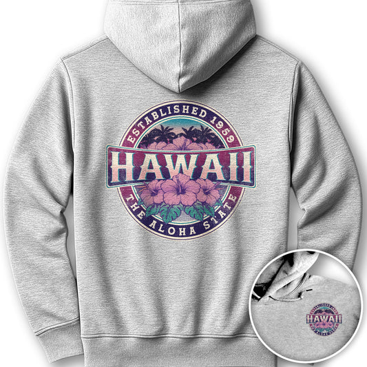 Hawaii Badge Front/Back Print Hoodie - Ash