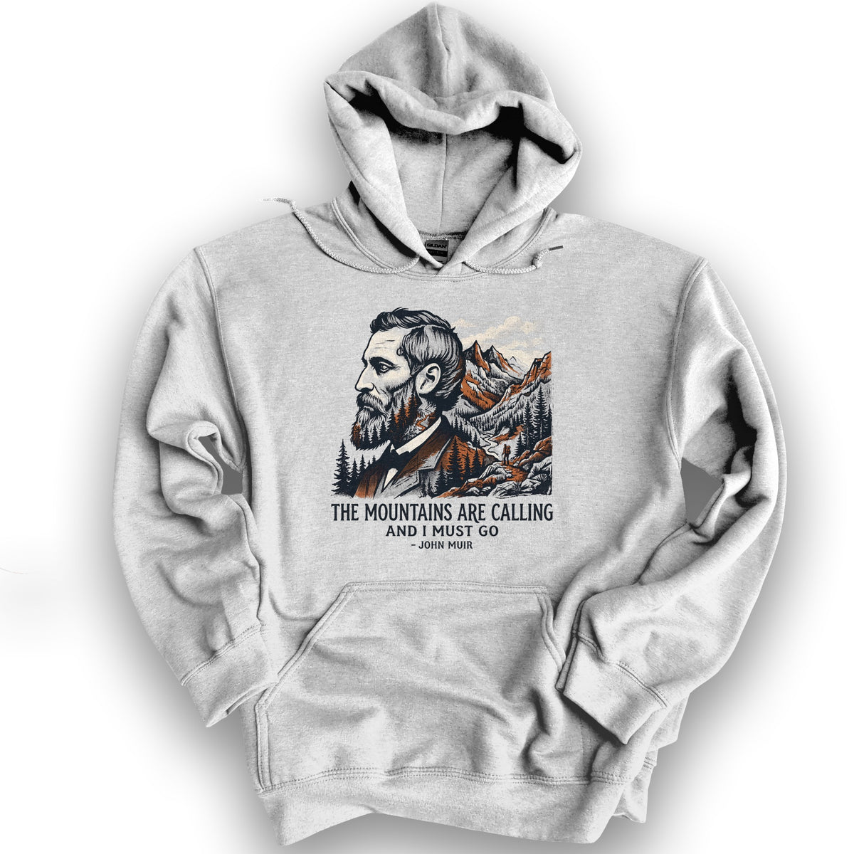 Mountains Calling John Muir Hoodie - Ash