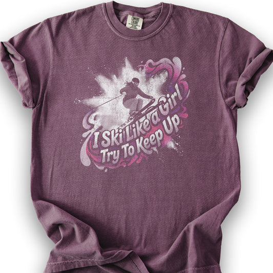 Ski Like a Girl T-shirt - Berry