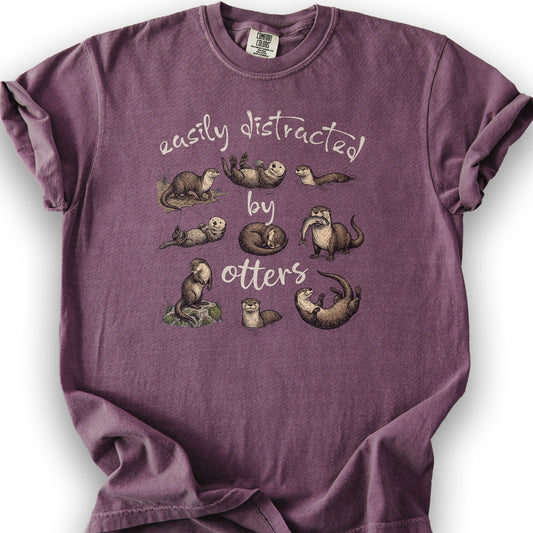 Easily Distracted By Otters T-Shirt - Berry