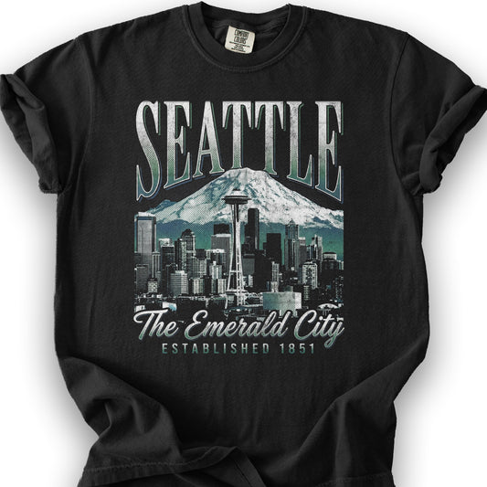 Seattle 90's Halftone T-Shirt - Black