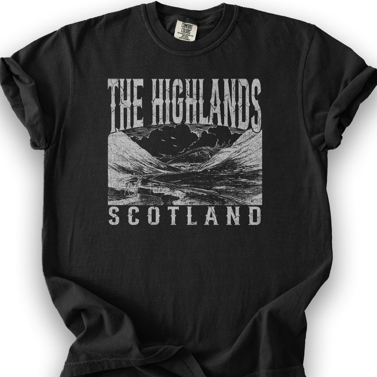 Highlands Scotland Sketch T-Shirt - Black