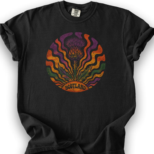 Groovy Scotland Thistle T-Shirt - Black