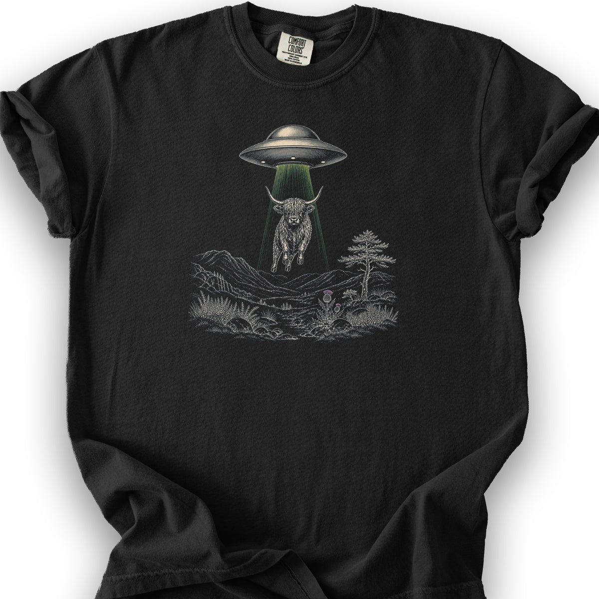 Highland Coo UFO T-Shirt - Black
