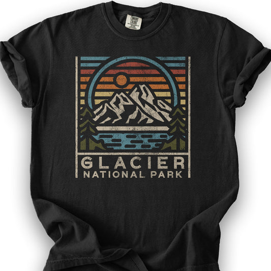 Glacier National Park "Vintage Sunset" T-Shirt - Black