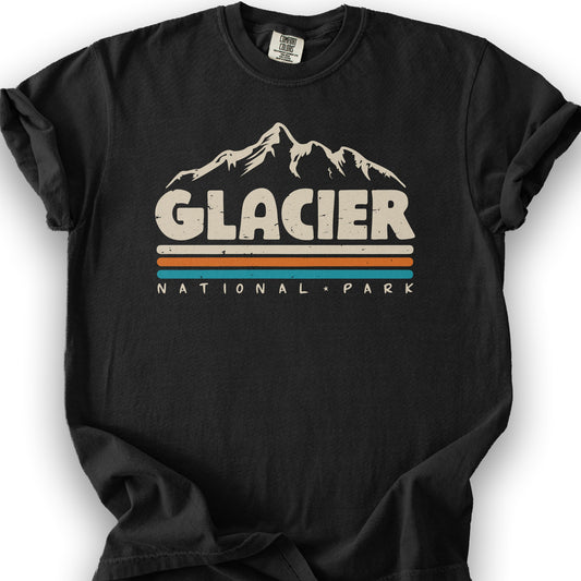 Glacier National Park "Retro Stripes" T-Shirt - Black