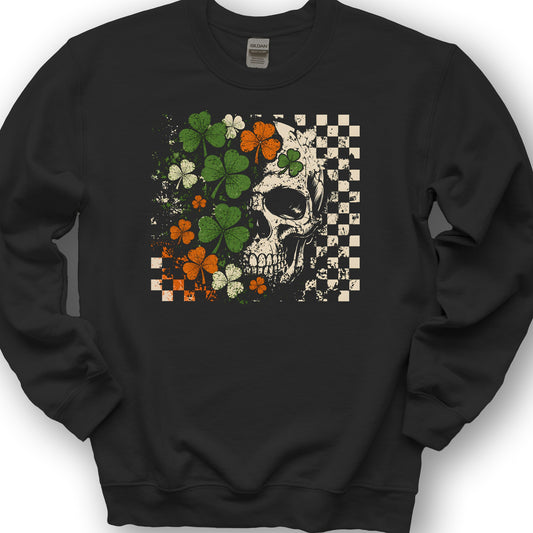 Shamrock Skull Check Sweatshirt - Black