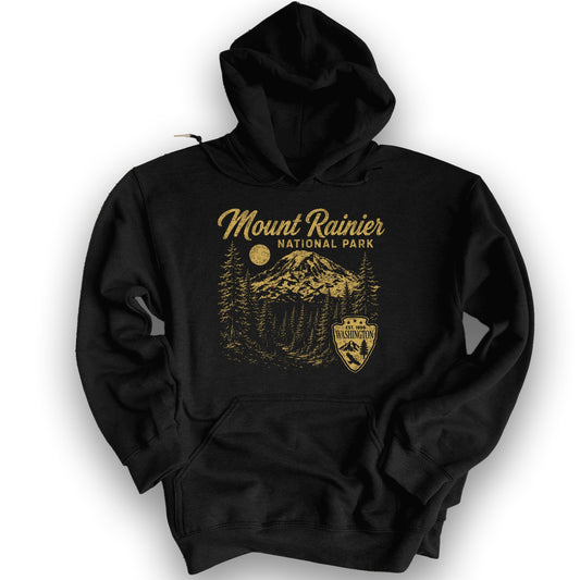 Mount Rainier Vintage Sketch Hoodie - Black
