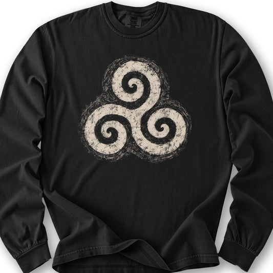 Triskele Charcoal Sketch Long Sleeve Shirt - Black