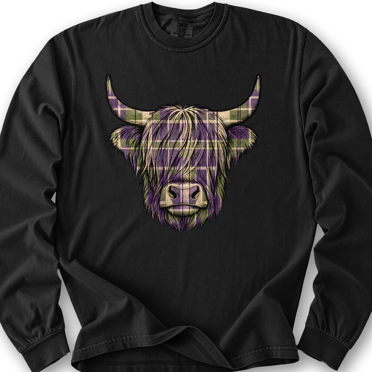 Scottish Highland Plaid Coo Long Sleeve Shirt - Black