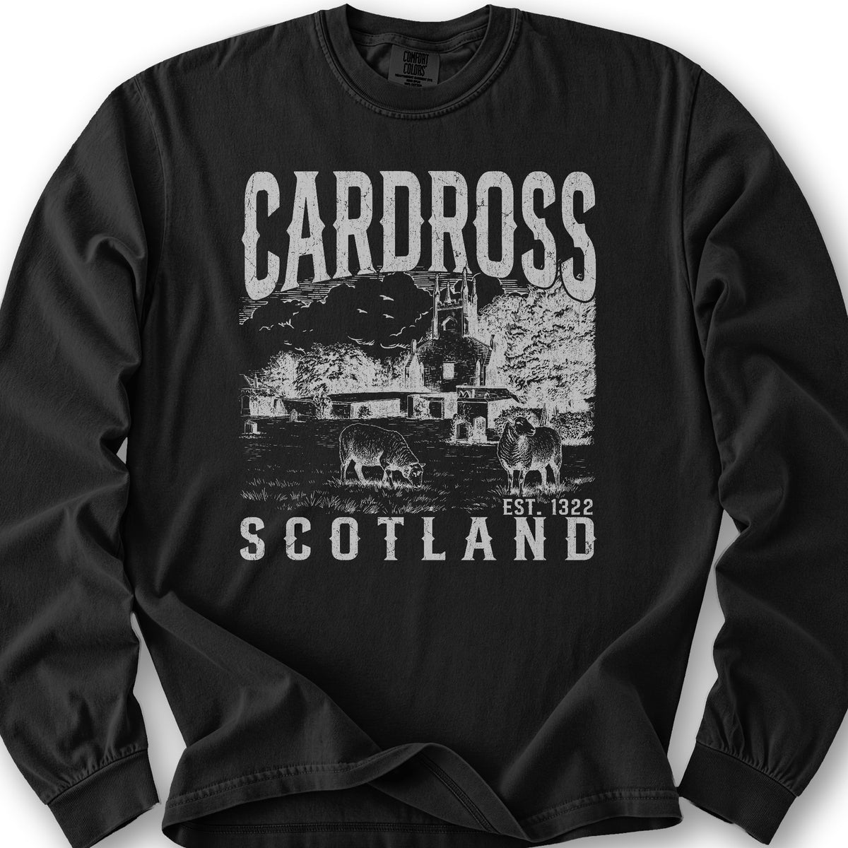 Cardross Scotland Sketch Long Sleeve Shirt - Black