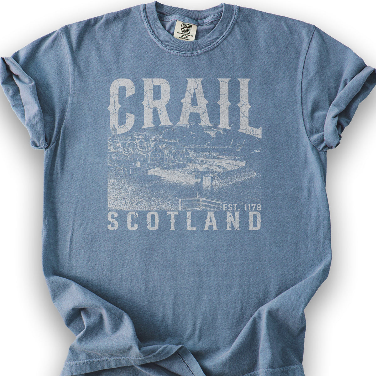 Crail Scotland Sketch T-Shirt - Blue Jean