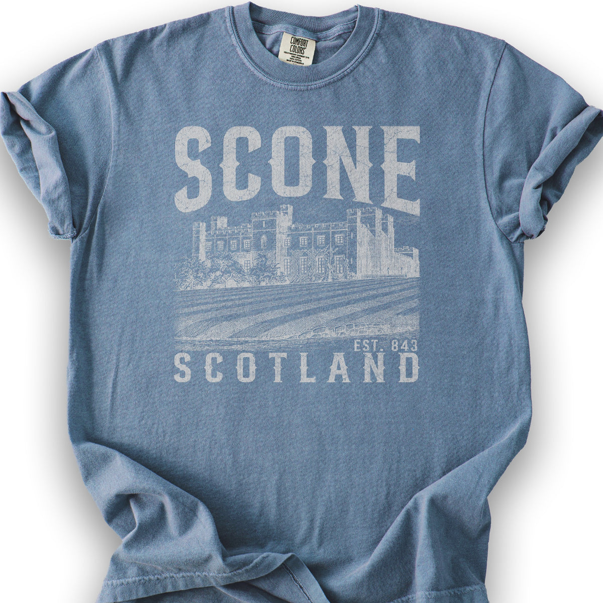 Scone Scotland Sketch T-Shirt - Blue Jean