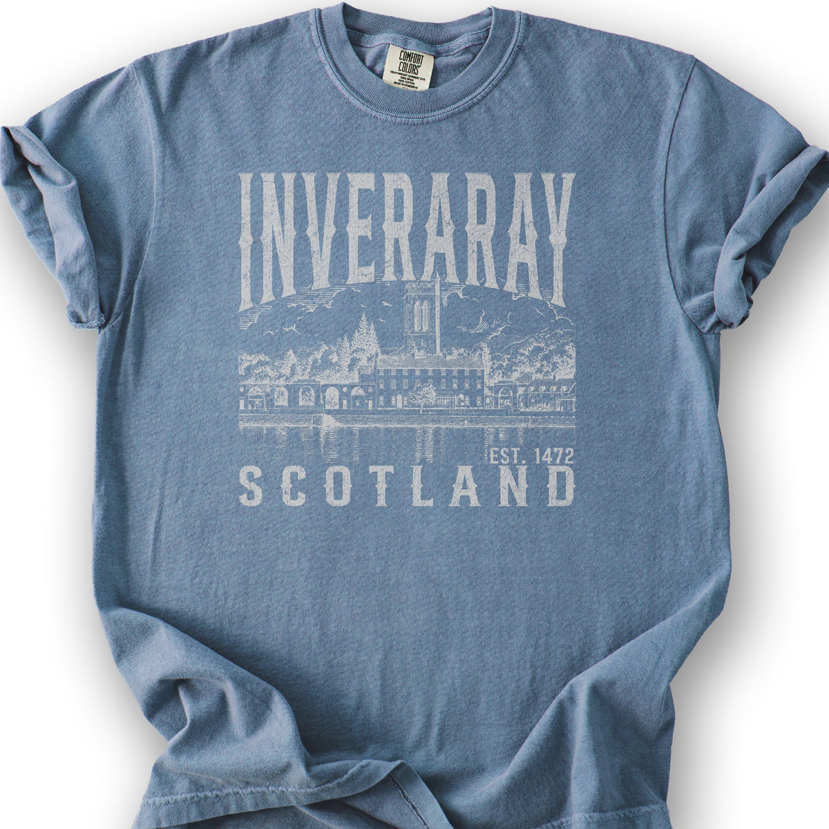 Inveraray Scotland Sketch T-Shirt - Blue Jean