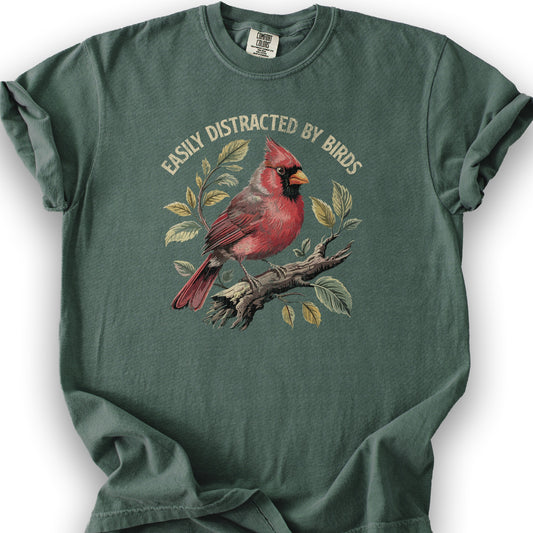 Easily Distracted By Birds Cardinal T-Shirt - Blue Spruce