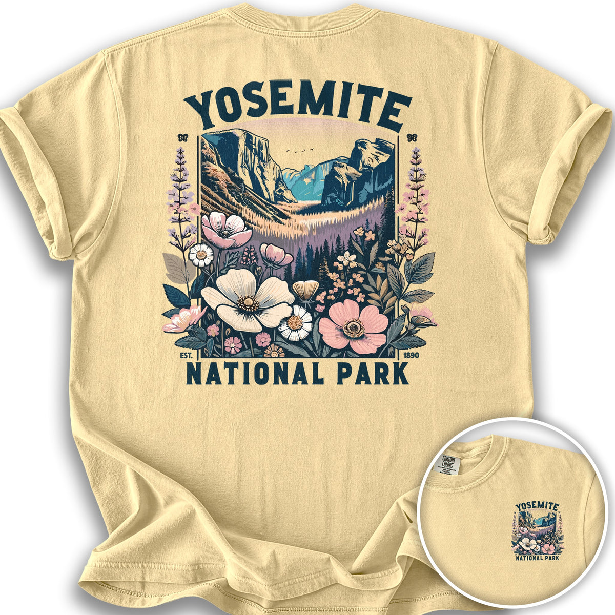 Yosemite National Park "Wildflower" Front/Back Print T-Shirt - Butter