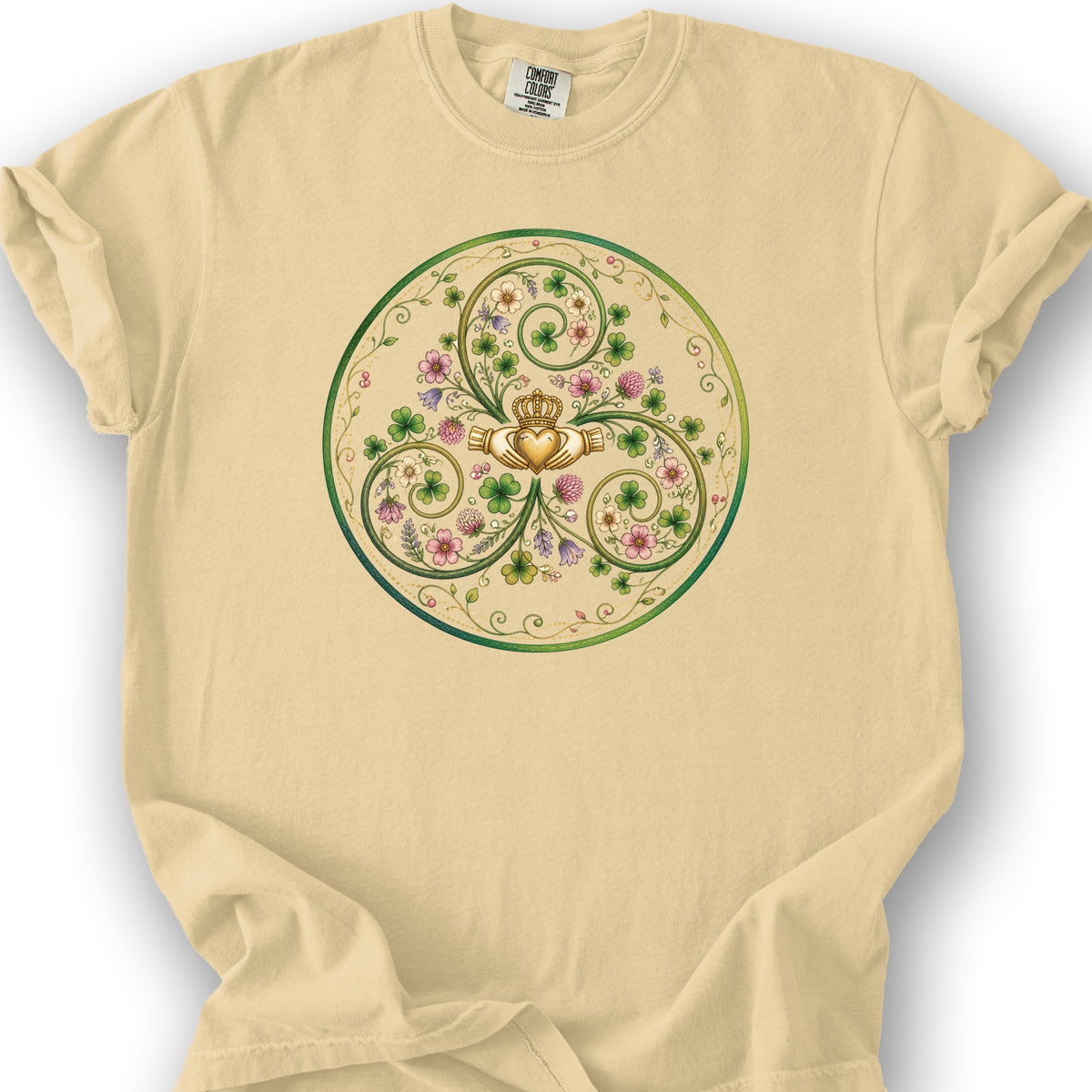 Claddagh Floral Triskele T-Shirt - Butter