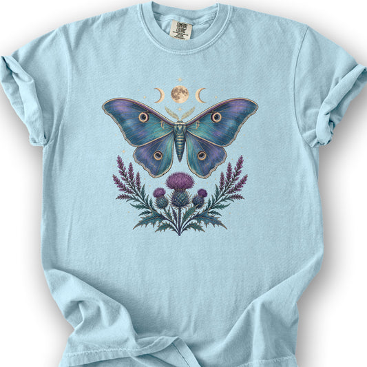 Emperor Moth Thistle Bouquet T-Shirt - Chambray