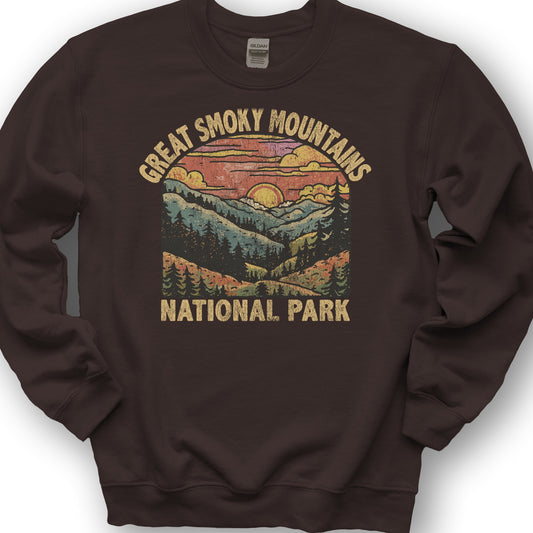 Great Smoky Mountains National Park Sunset Sweatshirt - Dark Chocolate