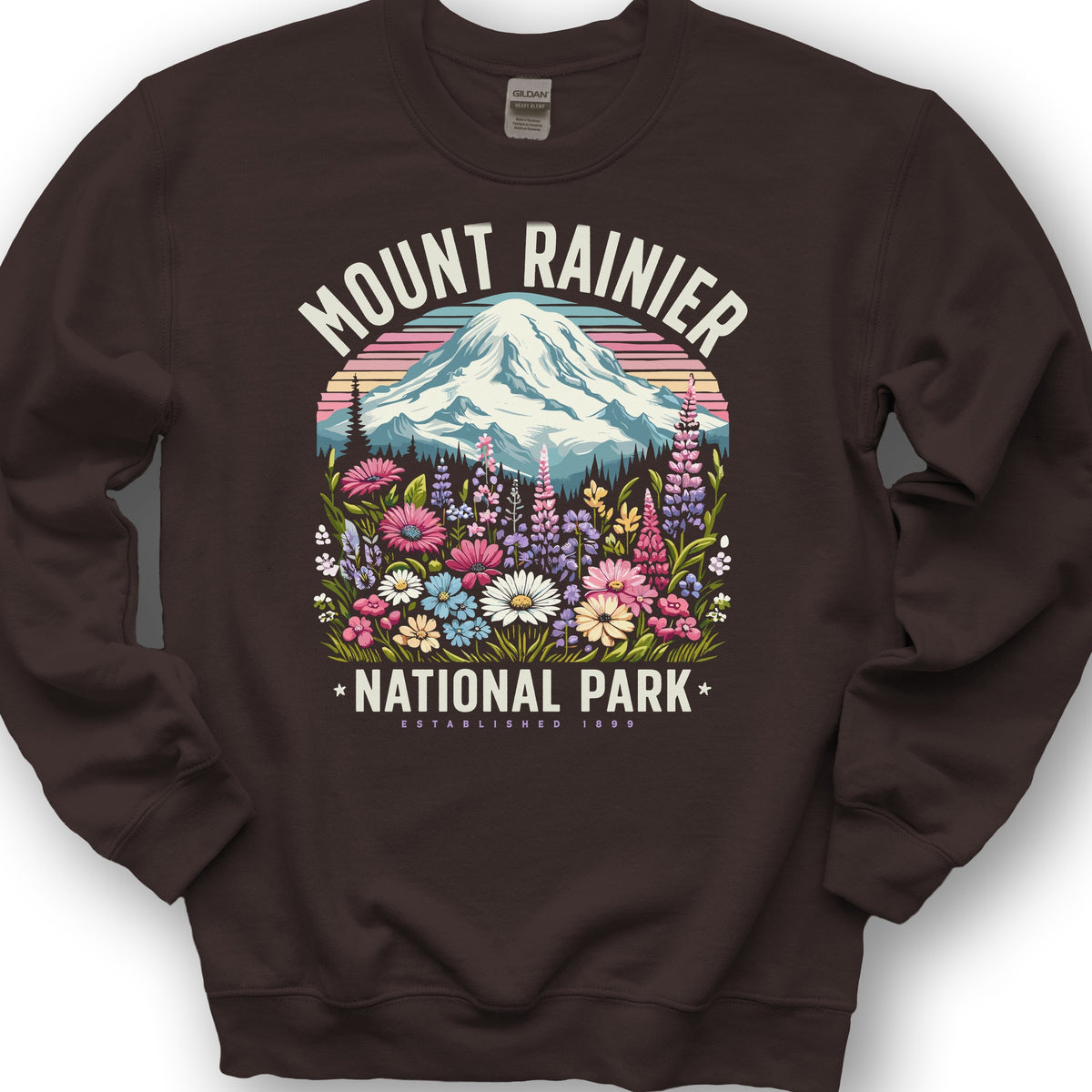 Mount Rainier National Park "Wildflowers" Sweatshirt - Dark Chocolate