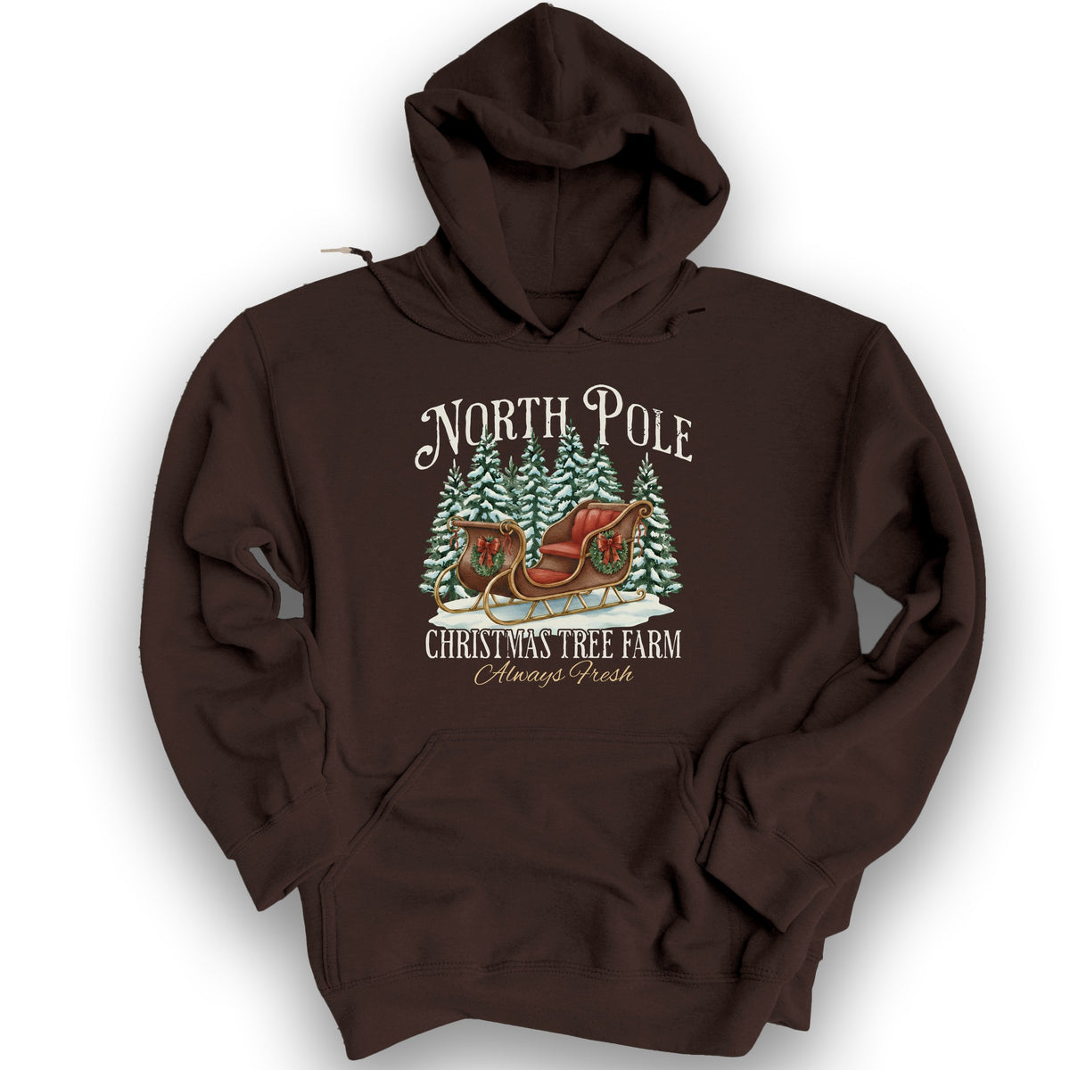 North Pole Christmas Tree Farm Hoodie - Dark Chocolate