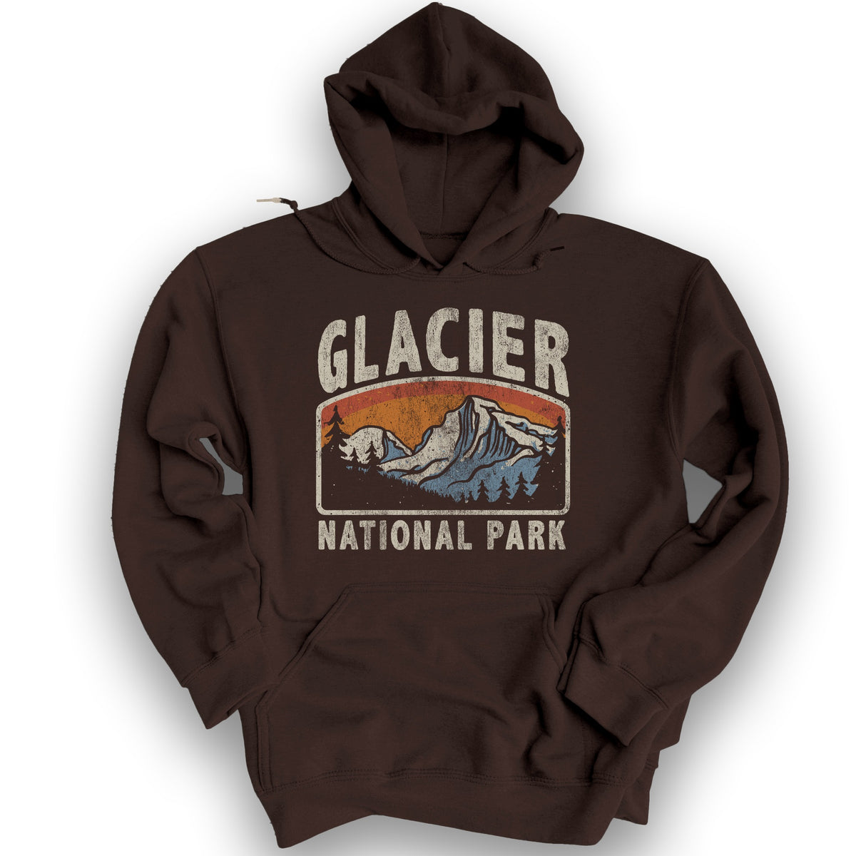Glacier National Park "Vintage Mountain" Hoodie - Dark Chocolate