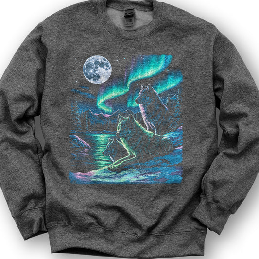 Northern Lights "Night Wolves" Sweatshirt - Dark Heather
