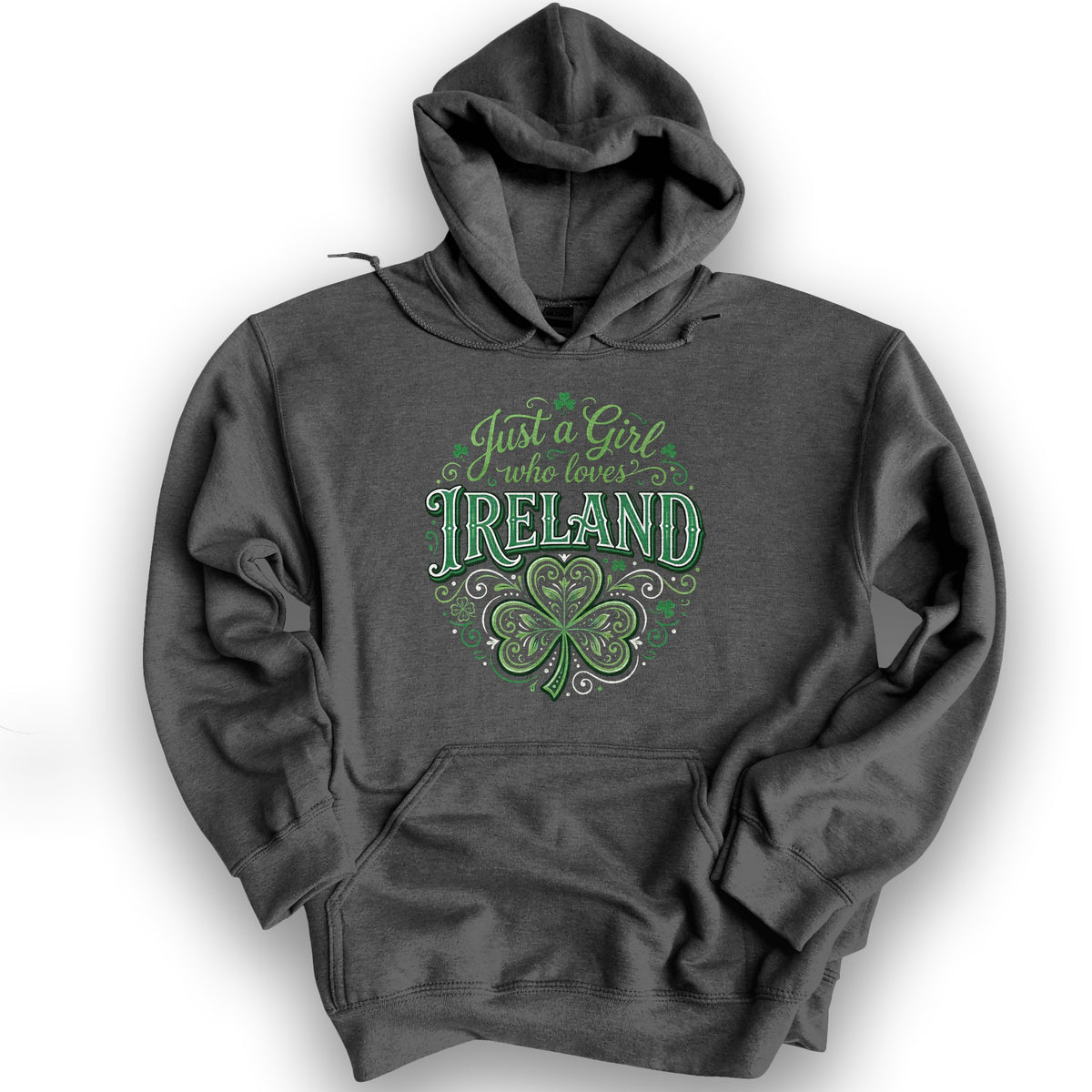 Just A Girl Shamrock Hoodie - Dark Heather