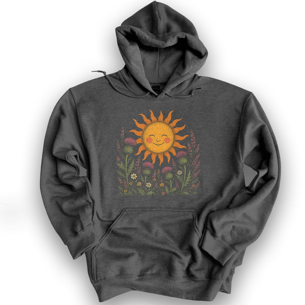Happy Sun Thistles Hoodie - Dark Heather