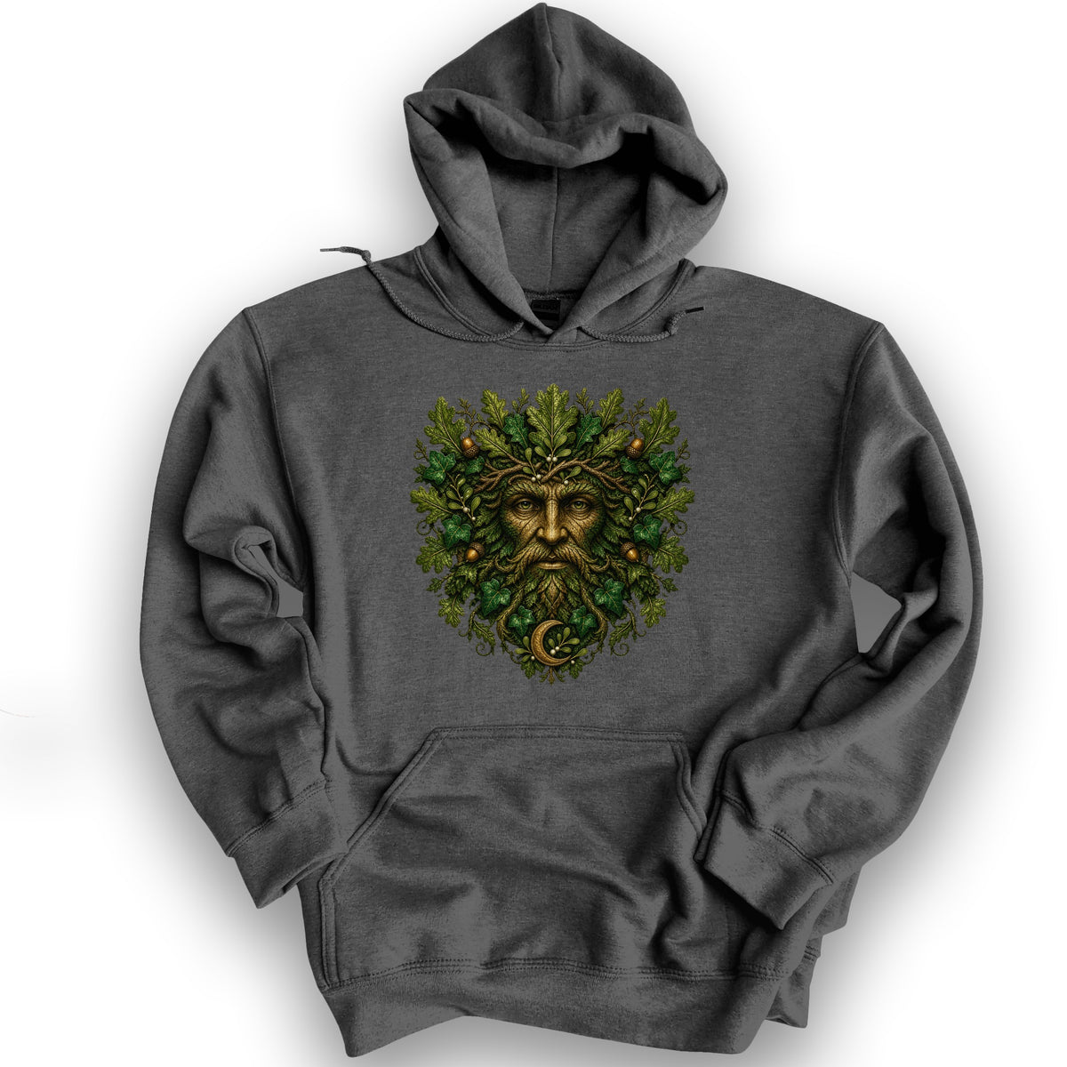 Green Man Moon Hoodie - Dark Heather