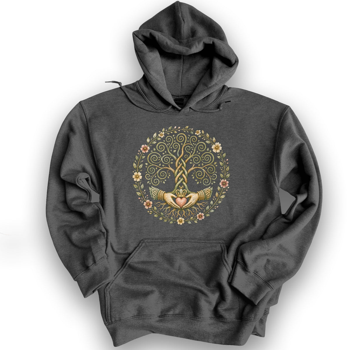 Claddagh Triskele Tree Hoodie - Dark Heather