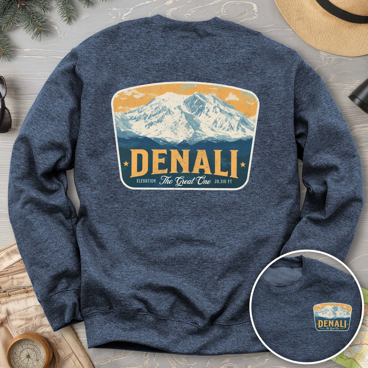 Denali "The Great One" Vintage Badge Front/Back Print Sweatshirt