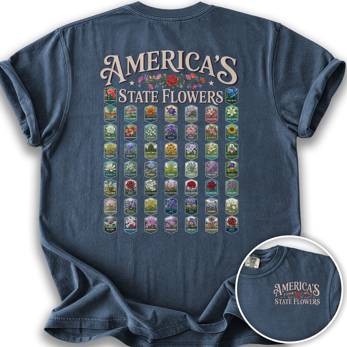 America's State Flowers T-Shirt - Denim