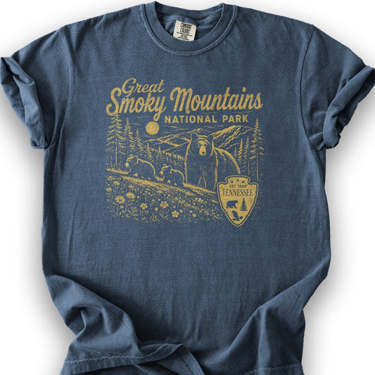 Smoky Mountains Vintage Sketch T-Shirt - Denim