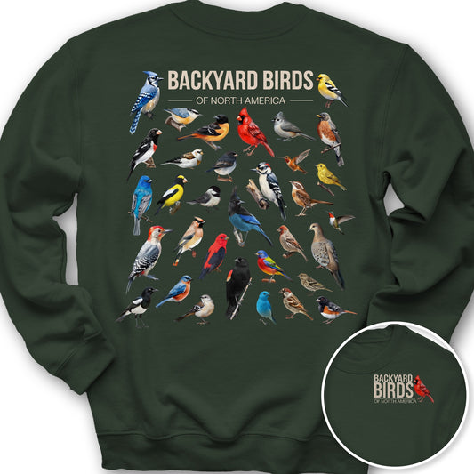 Backyard Birds Front/Back Print Sweatshirt - Forest Green