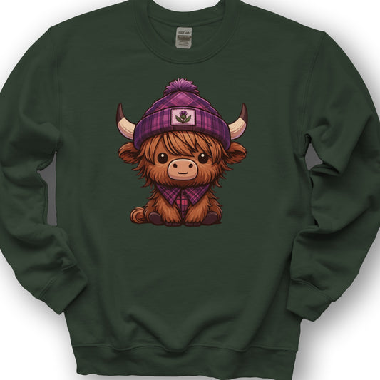 Tartan Highland Cow Sweatshirt - Forest Green