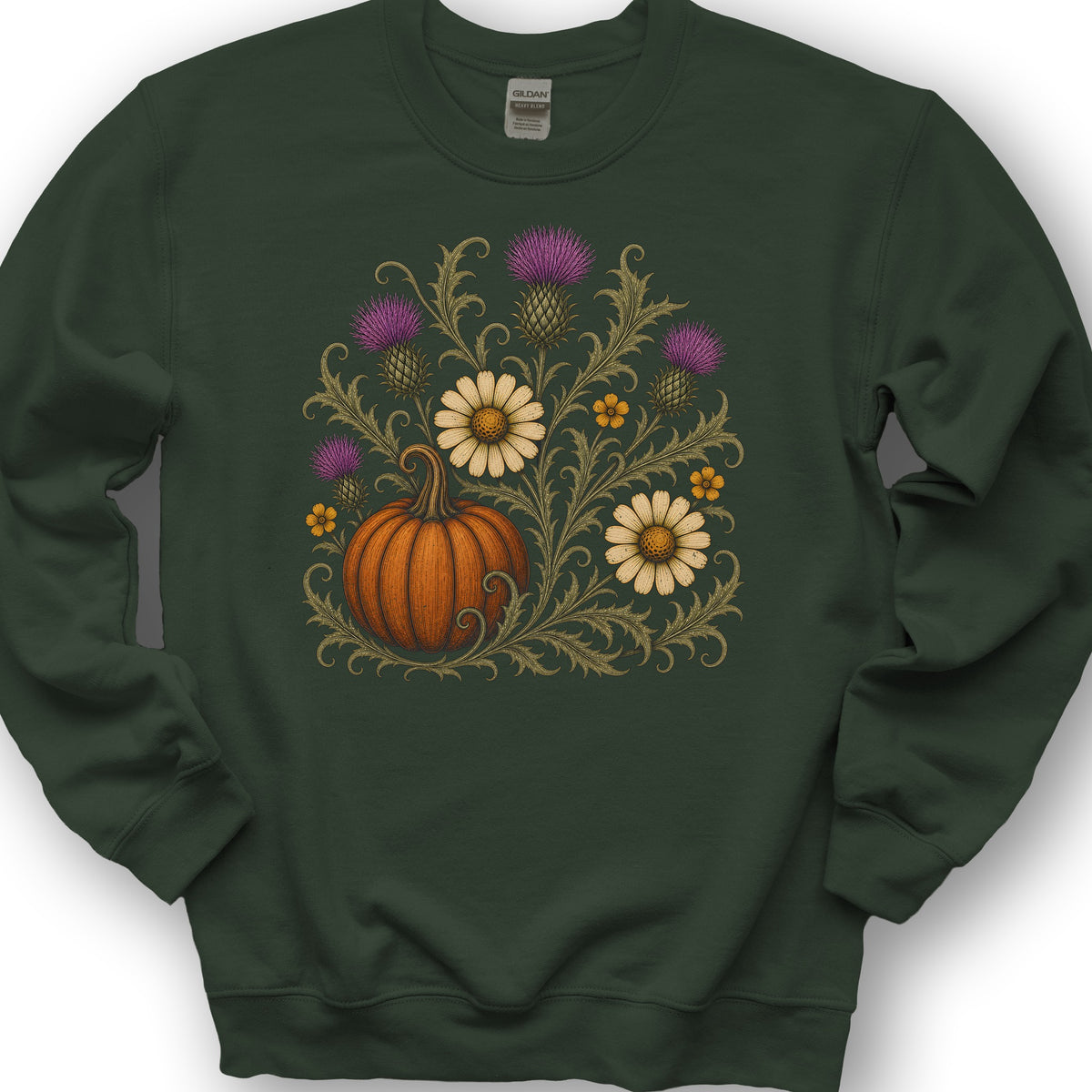 Pumpkin Thistles Sweatshirt - Forest Green