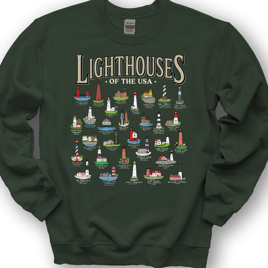 Lighthouses of the USA Sweatshirt - Forest Green