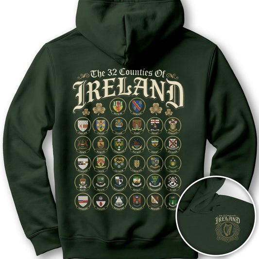 Ireland County Crests Front/Back Print Hoodie - Forest Green