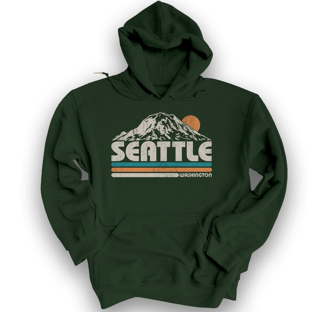 Seattle Retro Stripe Hoodie - Forest Green