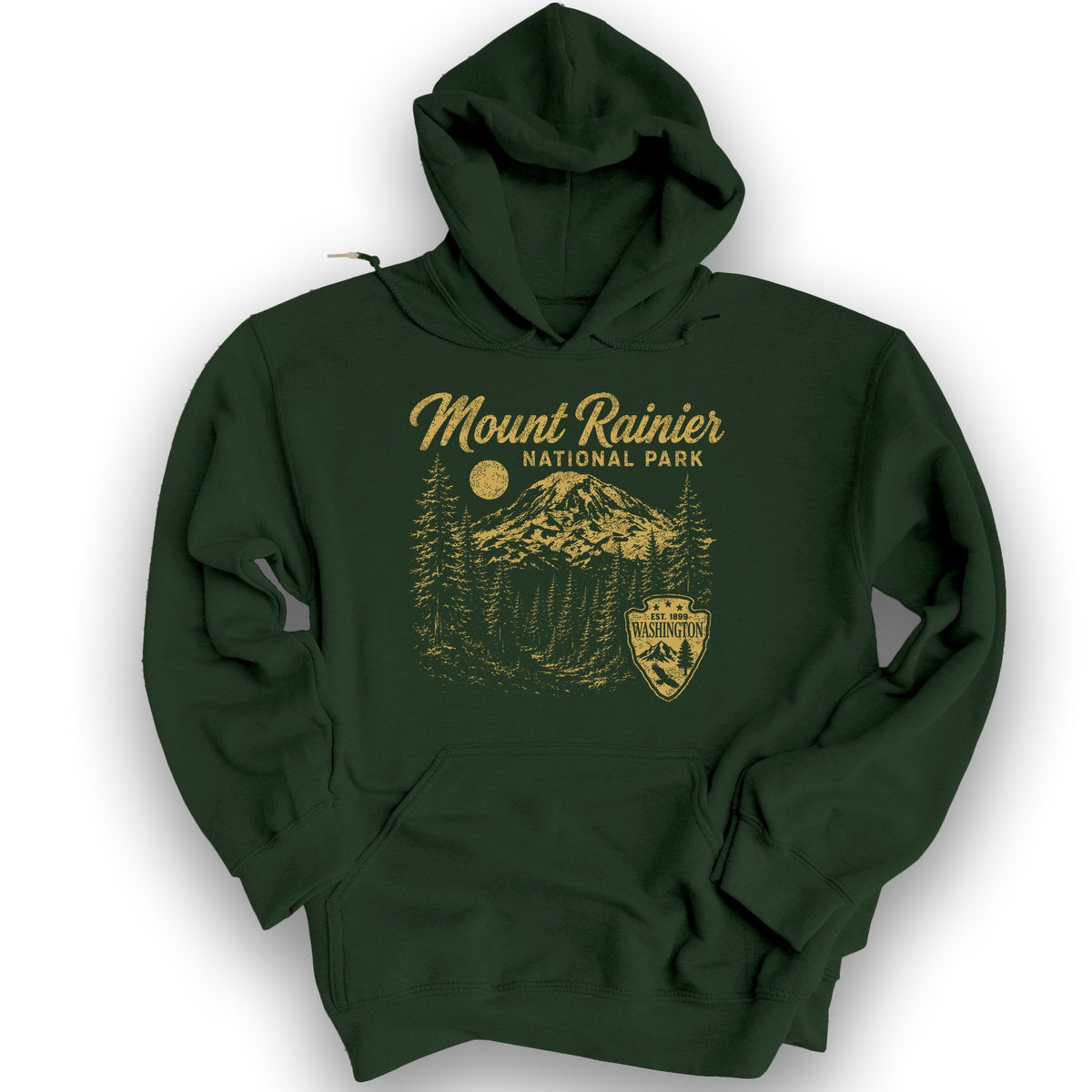 Mount Rainier Vintage Sketch Hoodie - Forest Green