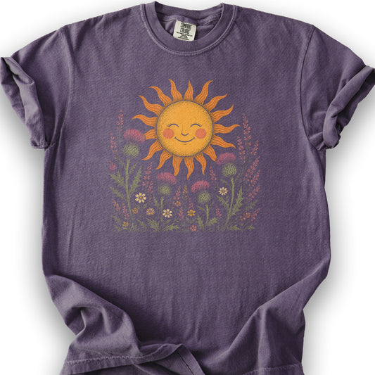 Happy Sun Thistles T-Shirt - Grape