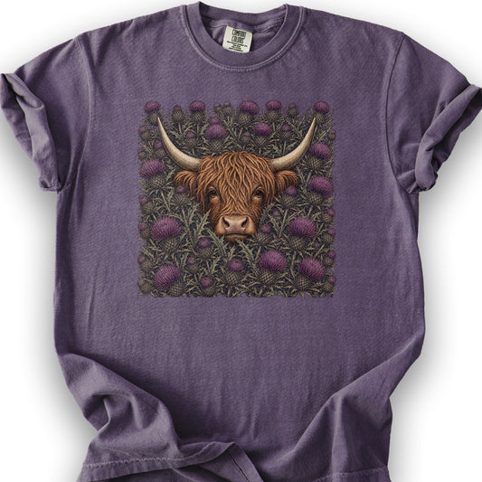Highland Coo Thistle T-Shirt - Grape