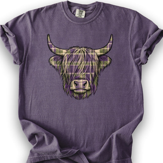 Scottish Highland Plaid Coo T-Shirt - Grape