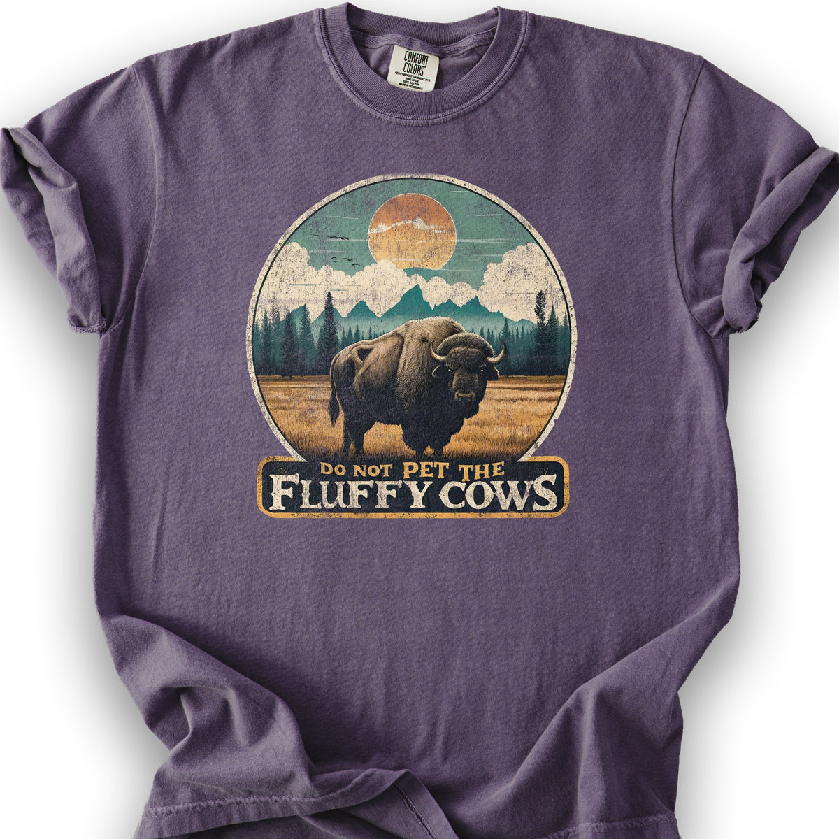 "Do Not Pet the Fluffy Cows" Buffalo T-Shirt - Grape