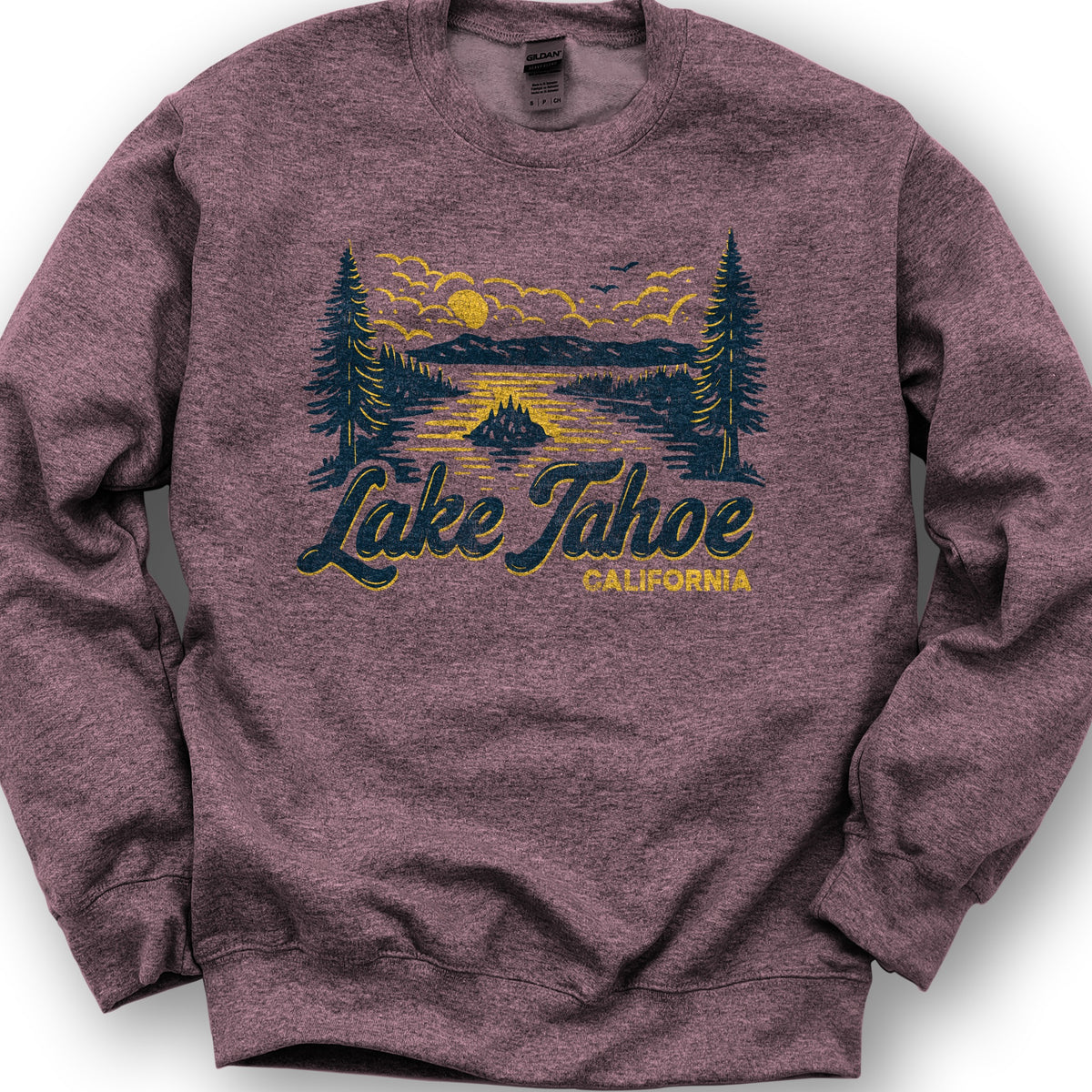 Lake Tahoe Emerald Bay Sketch Sweatshirt - Heather Sport Dark Maroon