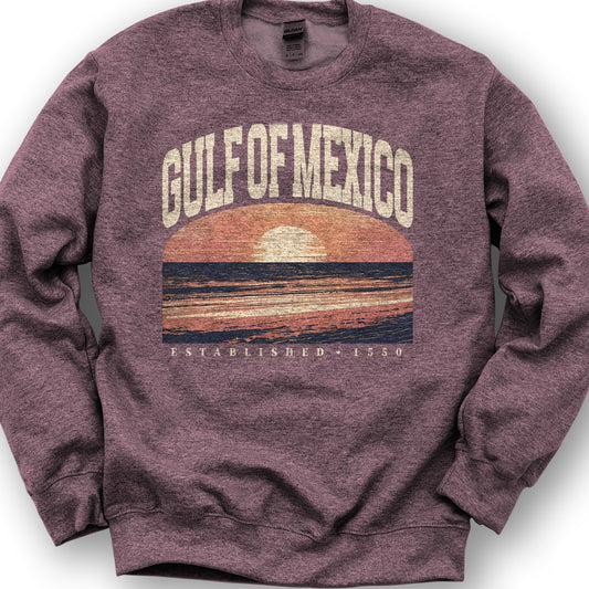 Gulf of Mexico Varsity Sunset Sweatshirt - Heather Sport Dark Maroon